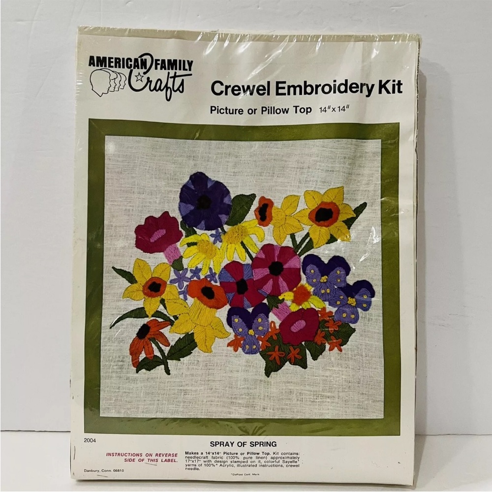Crewel Embroidery Kit Pillow Top 14x14" Spray of Spring -American Family Crafts